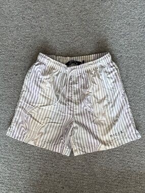 Nicce Men's Strata Swim Suit Shorts Trunks Stripe Purple White Small 5"